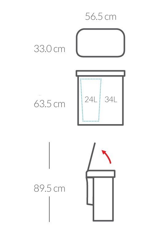 Simplehuman bezdotykový kôš na triedený odpad 58 L technický obrázok